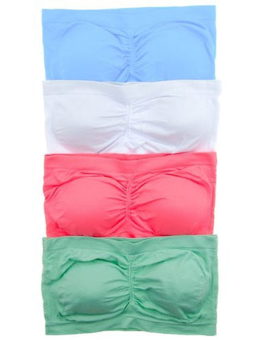 Anenome Women's Strapless Seamless Bandeau Padding (2 or 4 pack),One Size,4 Pack: Coral/L.Blue/White/L.Jade