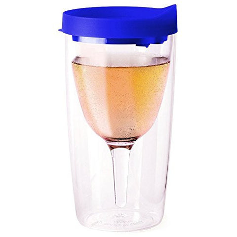 Vino2Go Wine Tumbler 10 oz, Blue Lid