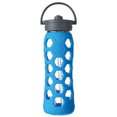 Lifefactory Glass Water Bottle With Flip-Top Straw, 22 Oz. Ocean