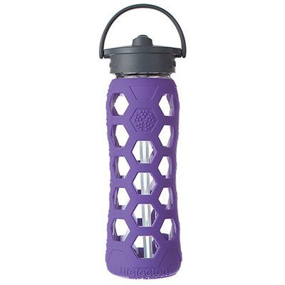 Lifefactory Glass Water Bottle With Flip-Top Straw, 22 Oz. Royal Purple