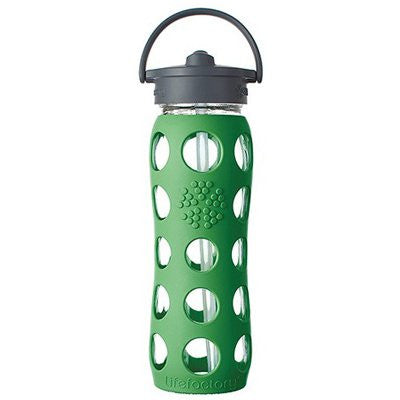 Lifefactory Glass Water Bottle With Flip-Top Straw, 22 Oz. Grass Green