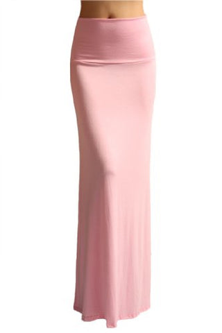 Azules Women's Rayon Span Maxi Skirt (Pink / Small)