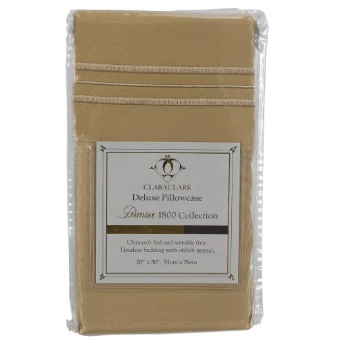 Clara Clark Premier 1800 Collection Deluxe Microfiber Three Line Bed Sheet Set (Camel/Gold / Pillowcases King)