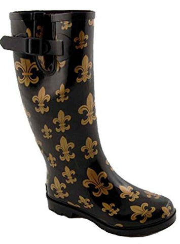 Sunshine Women's Rain Boots - Black/Gold Fleur de Lis Size 7 (not in pricelist)