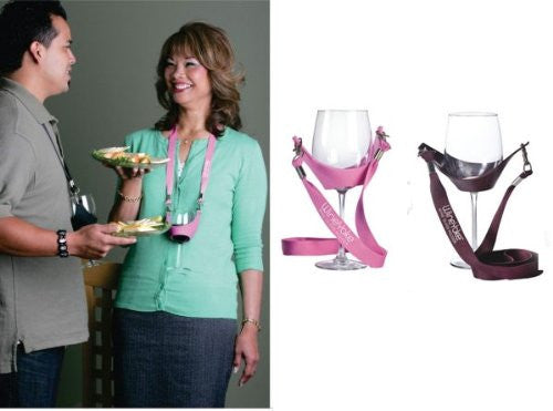 Wine Yoke Wine Glass Holder, 1 Pink and 1 Burgundy