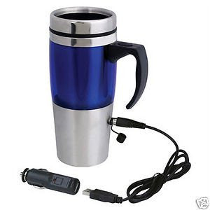 Auto Heated Travel Coffee Tea Mug Cup 12V & USB. By Lily's Home® (Blue)