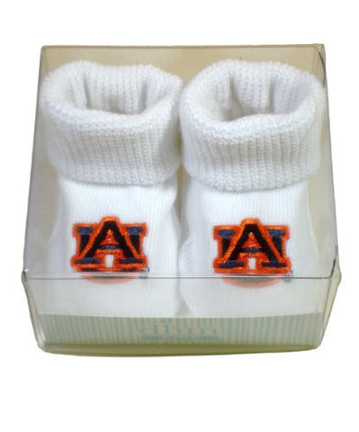 Auburn Tigers Boxed Baby Booties (NB - 3 Months, White)
