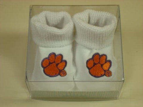 Clemson Tigers Boxed Baby Booties (NB - 3 Months, White)
