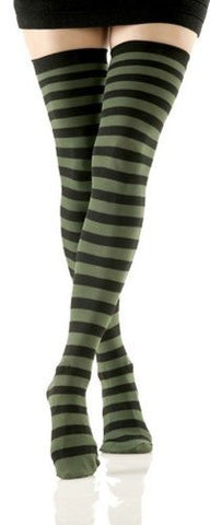 Foot Traffic Thigh Highs (Olive/Black / One Size)