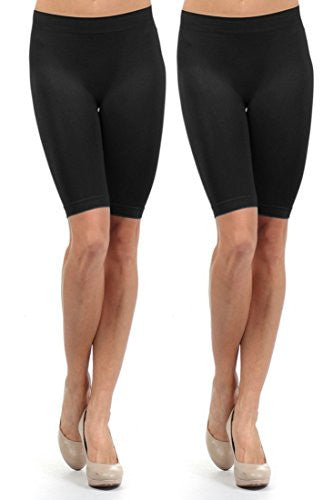 Yelete Seamless Spandex Shorts - Black - Pack of 2