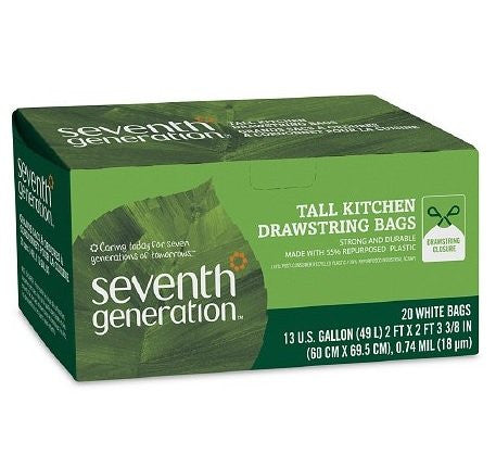 Seventh Generation Drawstring 2-ply Tall Kitchen Bags, 13 Gallon 20 Ea (Pack of 6)