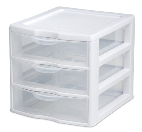 Small 3 Drawer Unit White Frame W/Clear Drawers