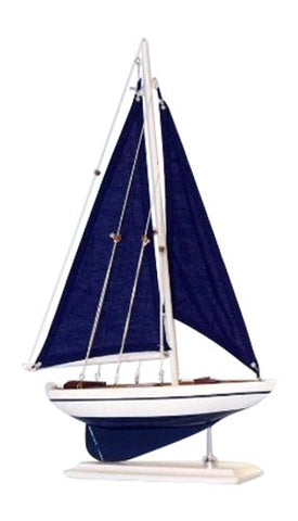 Wooden Blue Pacific Sailer with Blue Sails Model Sailboat Decoration 17"