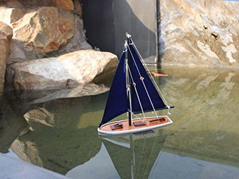 Wooden It Floats 12" - Blue Floating Sailboat Model with Blue Sails