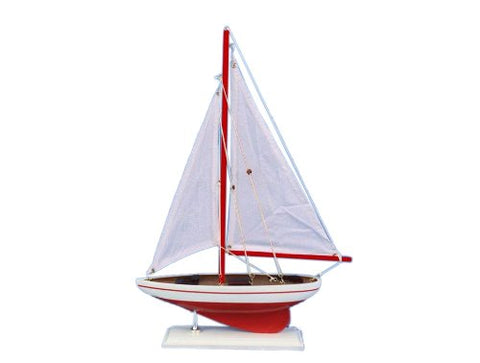 Wooden Red Pacific Sailer Model Sailboat Decoration 17"