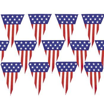 Plastic Large Patriotic Pennant Banner Red White Blue, 24 ft
