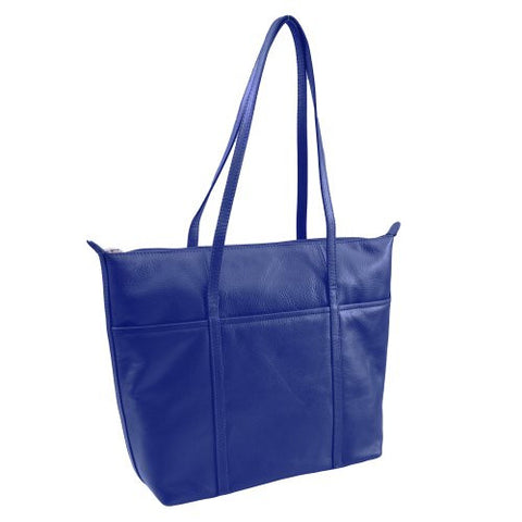 Zip top tote with three slide pockets on front - Cobalt Blue