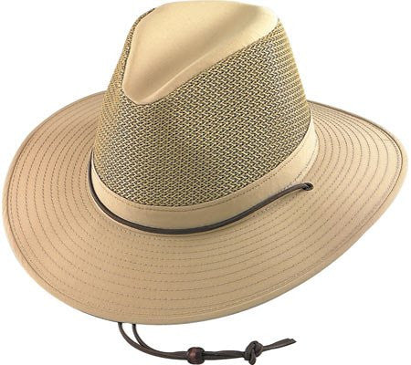 Aussie Breezer - SPF 50+ Fabric, 3 in Brim, Firm Mesh, Khaki, Small