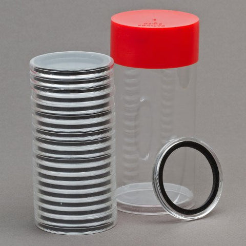 Storage Tubes for AirTite Coin Capsules, Model A, and Air-Tite Coin Holders with Black Rings, Model A, Dime, $2 1/2 Gold, 18mm - 20ct