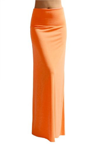 Azules Women's Rayon Span Maxi Skirt (Orange Pink / X-Large)