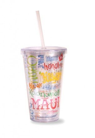 Travel Tumbler with Straw Island Doodles,  6-1/4" H x 4" D