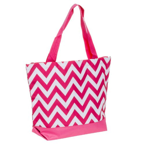 Pink White Chevron Print Wholesale Canvas Tote Bag (17-inch)