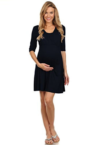 Jolie Crossover w/ Mid Sleeves Maternity Dress - Black, Small