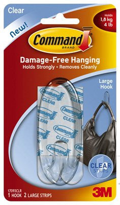 Clear Hooks with Clear Strips Clear Large 1 Hook, 2 Strips/pack