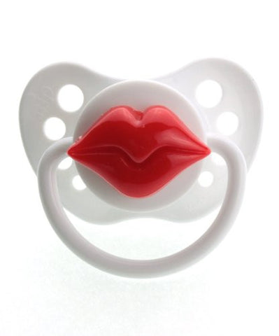 Red Lip on White Pacifier, Asymmetric 6 Months Plus