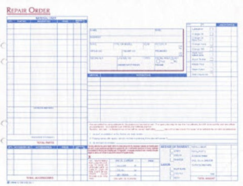 Adams Garage Repair Order, 3-Part, Carbonless