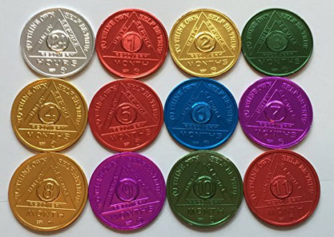 Anodized Aluminum Tokens, 1 to 11 Months and 24 Hours (silver)