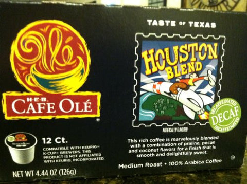 Cafe Ole Houston Blend Medium Roast Decaf 12 Count.