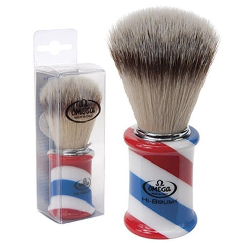 Synthetic Bristle Shave Brush Red, White and Blue Striped Handle
