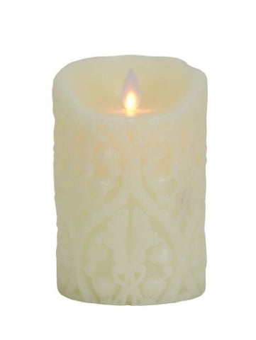 Mystique Ivory Damask 5" Pillar Flameless Candle