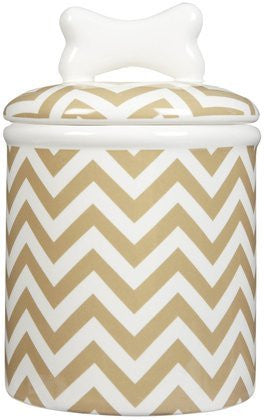 CHEVRON COLLECTION, KHAKI & WHITE, TREAT JAR, MEDIUM