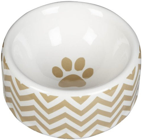CHEVRON COLLECTION, KHAKI & WHITE, ROUND DISH, MEDIUM