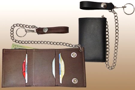 Leather Trifold Trucker Chain Wallet, Brown
