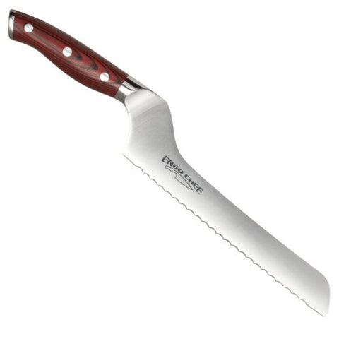 Crimson Series Cutlery - 8" Serrated Offset Bread Knife - Red G10 Handle