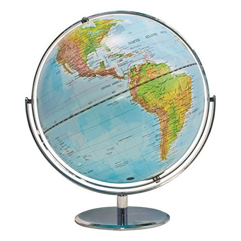 12" Physical World Globe, Raised Relief, Silver, Full Swing Meridian