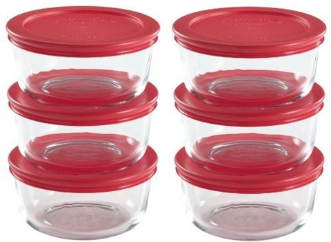 Pyrex 6 Piece Storage Plus Value Pack: Includes: 2 Cup Round Storage Dishes with Red Plastic Covers