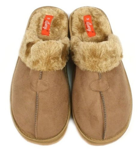MEN'S HOUSE CLOSED FRONT SLIPPERS WITH FUR - BLACK BROWN GRAY - INDOOR OUTDOOR HOME -S6288M (Large (9-10), Brown)