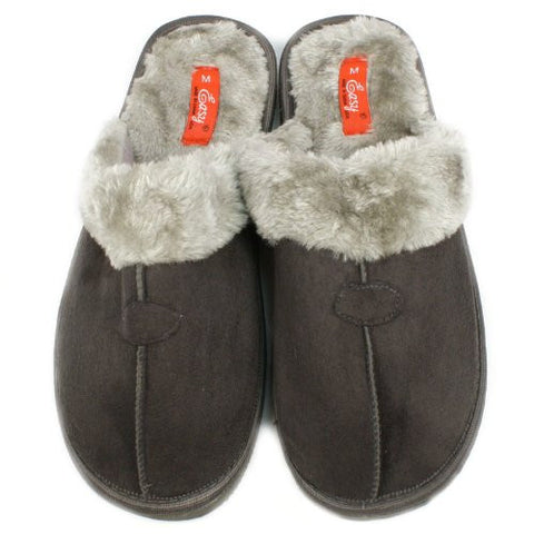 MEN'S HOUSE CLOSED FRONT SLIPPERS WITH FUR - BLACK BROWN GRAY - INDOOR OUTDOOR HOME -S6288M (Large (9-10), Gray)