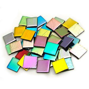 1/4 LB Fire-Polished Black Rainbow Dichroic Squares - 96 COE