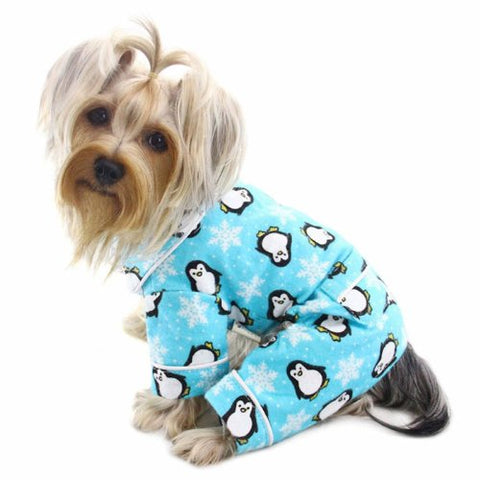 Penguins & Snowflake Flannel PJ With 2 Pockets, Tuquoise, XS