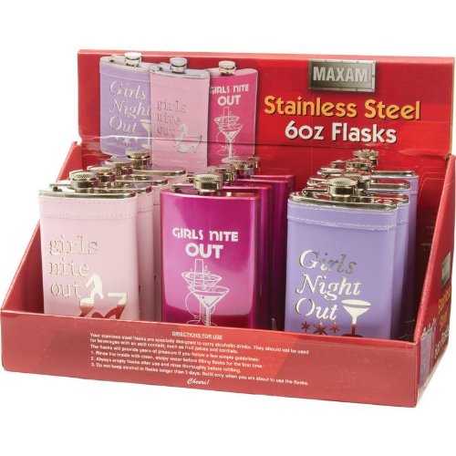 Maxam - 6oz Stainless Steel Flasks 12pc Countertop Display