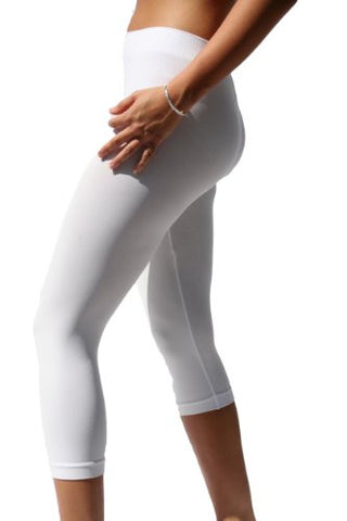 Plain Jersey Thicker Fabric Capri Leggings  - 7 White, One Size