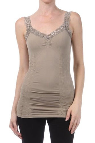 Corset Look Lace Cami Top, Sandstone - One Size