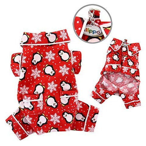 Penguins & Snowflake Flannel PJ With 2 Pockets, Red, XL