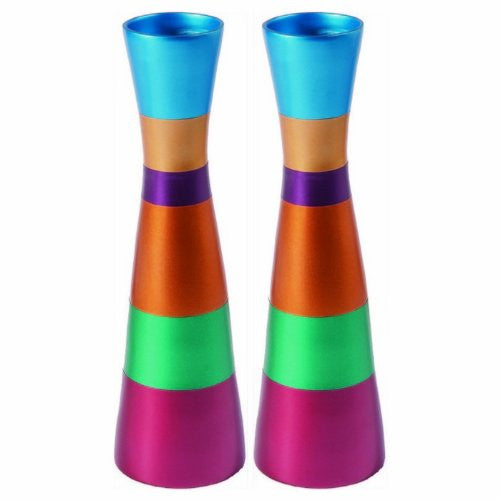 Candlesticks - Pair - Large - Anodize - Multicolor, 2.5x8.5 inch