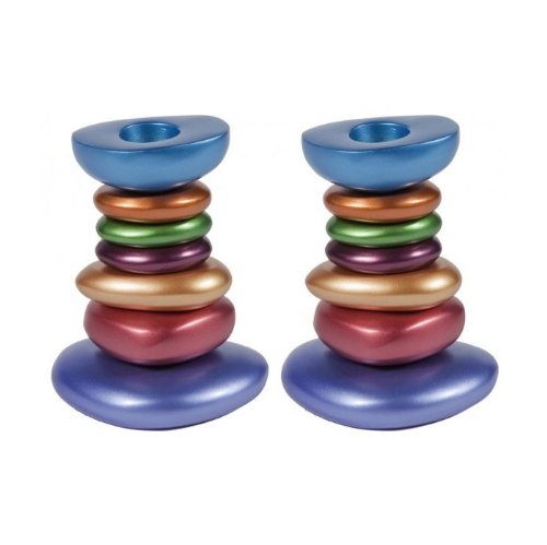 Candlesticks - Stones - Multicolor, 3.3x2.5 inch